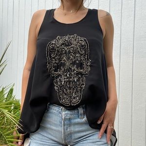 Andrew Charles beaded chiffon skull tank. Perfect to pair with jeans.
